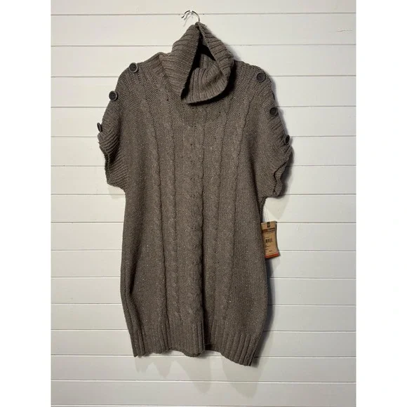 New! Ruff Hewn Womens XL Wool Brown Cable Knit Button Sleeve Turtleneck Top - Picture 1 of 8